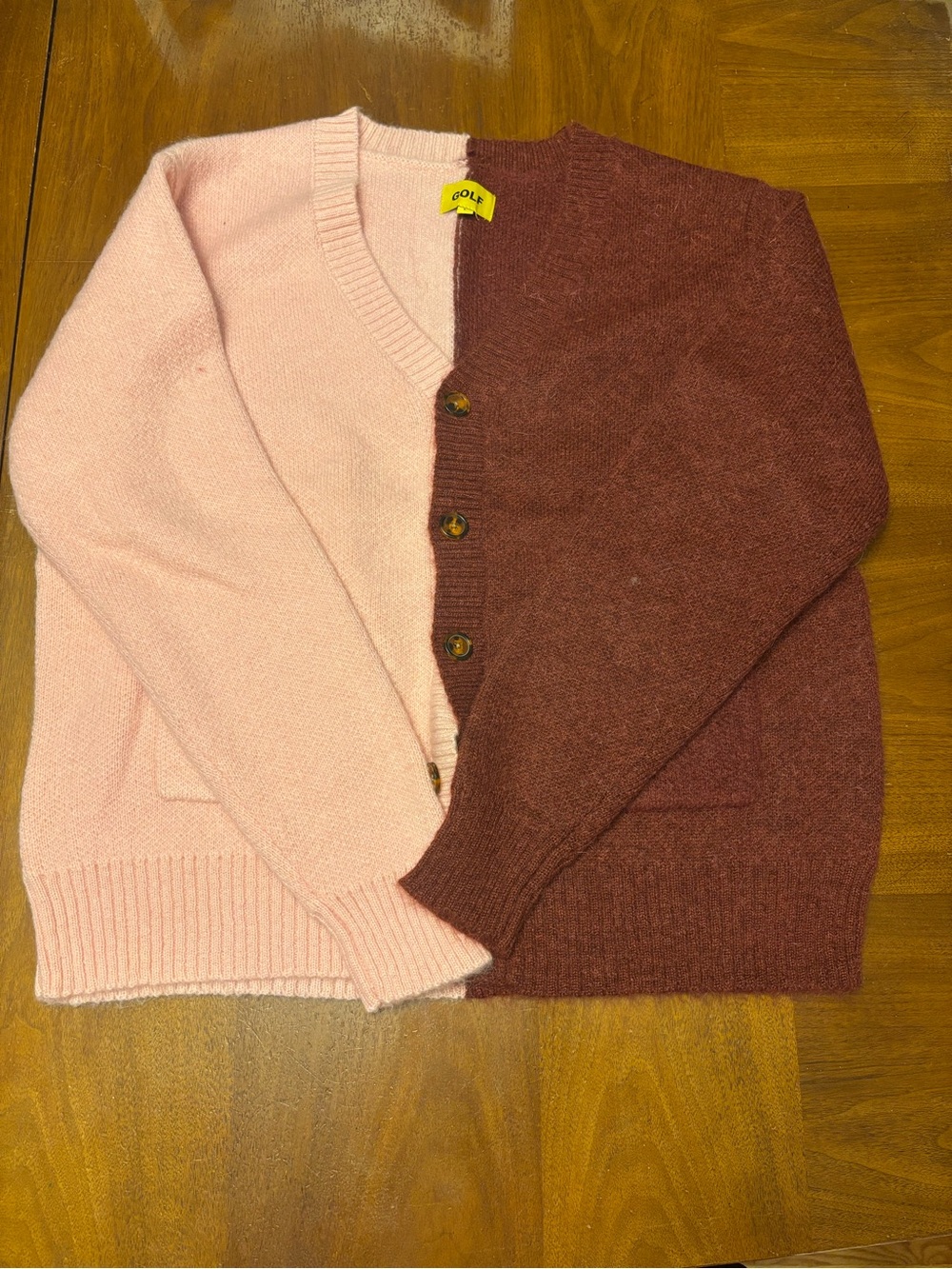 Golf Wang Pink and Maroon Two-Tone V‑Neck Cardigan
